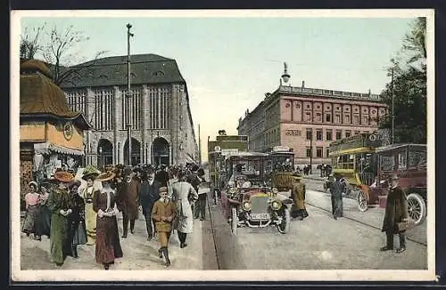 AK Berlin, Berliner Leben am Leipziger Platz, Bus, Auto & Strassenbahnverkehr