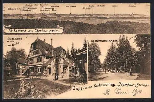 AK Esslingen / Neckar, Gasthof Kurhausanlage Jägerhaus, Waldschenke zu den drei Linden, Römerstrasse