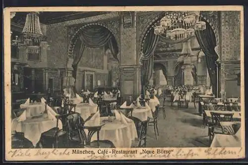 AK München, Café-Restaurant Neue Börse, Inh. Eugen Petzolt, Maximiliansplatz