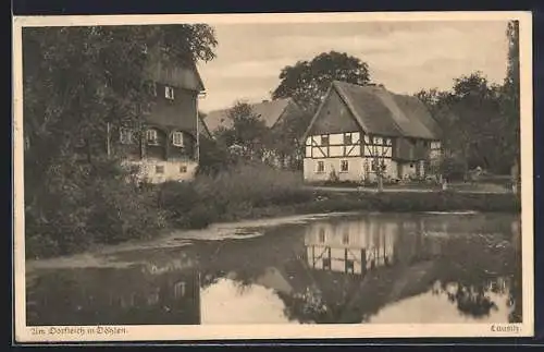 AK Döhlen / Lausitz, Blick über den Dorfteich