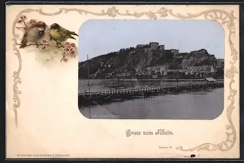 AK Ehrenbreitstein /Rhein., Festung und Rheinpartie im Vogel-Passepartout