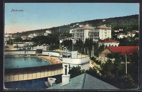 AK Portorose, Ortspartie mit Strandbad