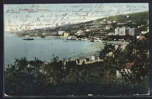 AK Portorose, Panorama mit Strand