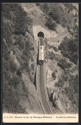 AK Martigny-Chatelard, Chemin de Fer, Tunnel des Carbons, Bergbahn