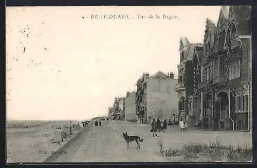 AK Bray-Dunes, Vue de la Digue avec promeneurs et bâtiments élégants