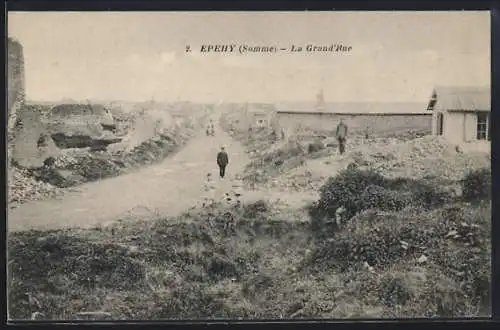 AK Épehy, La Grand`Rue après les destructions