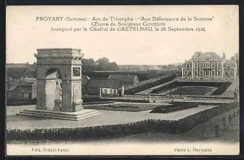 AK Proyart, Arc de Triomphe Aux Défenseurs de la Somme inauguré le 28 septembre 1924