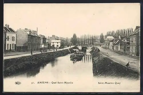 AK Amiens, Quai Saint-Maurice avec péniches sur le canal