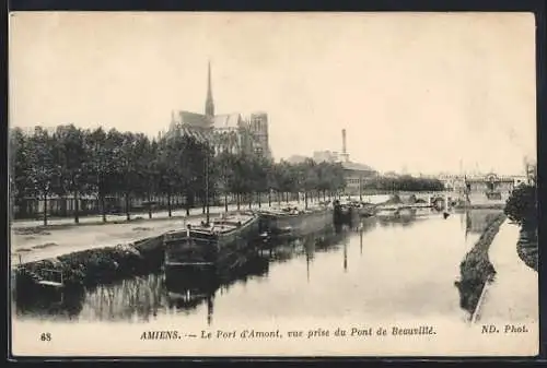 AK Amiens, Le Port d`Amont, vue prise du Pont de Beauvillé