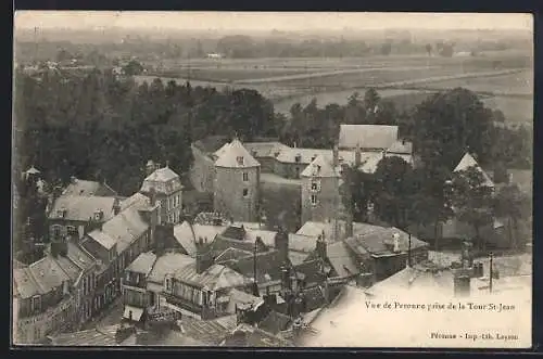 AK Péronne, Vue de la Tour St-Jean sur les toits et la campagne environnante