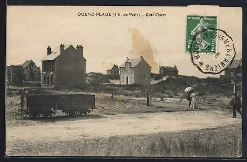 AK Quend-Plage, Côté Ouest avec maisons et promeneurs sous parapluie