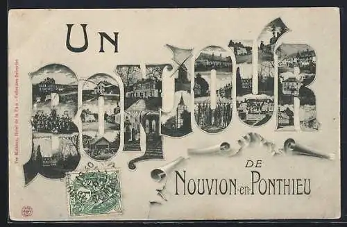 AK Nouvion-en-Ponthieu, Un bonjour de Nouvion-en-Ponthieu avec diverses vues locales