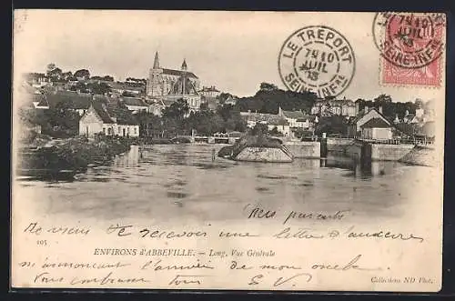 AK Abbeville, Vue générale de la ville et de la rivière avec église en arrière-plan