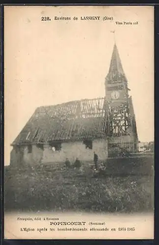 AK Popincourt, L`Église après les bombardements allemands en 1914-1915