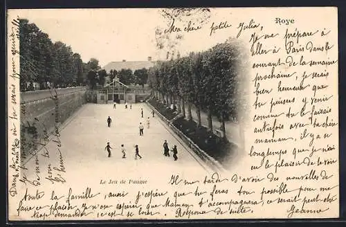 AK Roye, Le Jeu de Paume et allée arborée