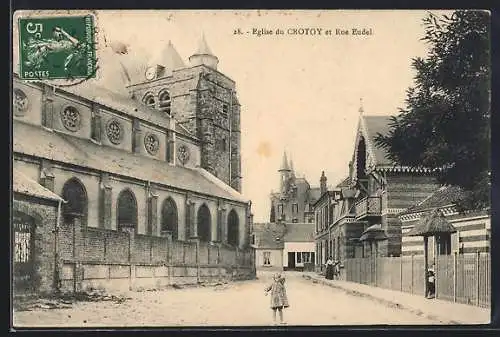 AK Le Crotoy, Église et Rue Eudel