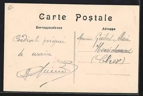 AK Heilly, Café Dhérissart et vue de la rue principale avec église en arrière-plan