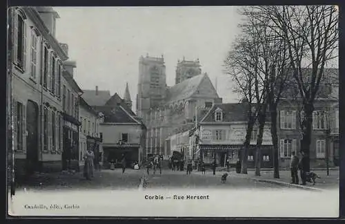 AK Corbie, Rue Hersent avec vue sur l`église