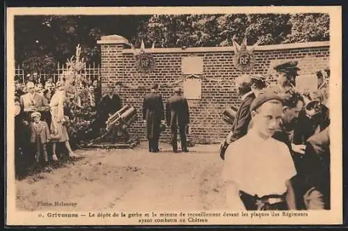AK Grivesnes, Le dépôt de la gerbe et la minute de recueillement devant les plaques des Régiments au Château