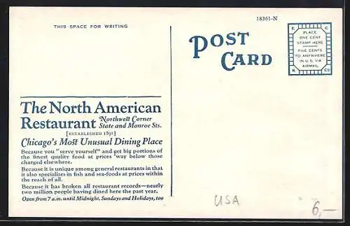 AK Chicago, IL, The North American Restaurant, Northwest Corner State and Monroe Streets