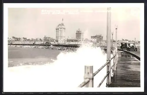 AK Long Beach, CA, Breakers Rolling under Rainbow Pier