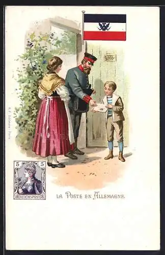 AK Deutscher Postbote bringt einem Knaben einen Brief