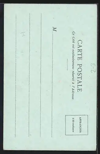 AK Österreich, Zwei Damen nehmen den Briefboten mit unter ihren Regenschirm, Flagge, Briefmarke