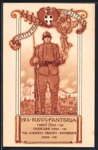 Künstler-AK 124° Reggimento Fanteria, italienisches Infanterie-Regiment