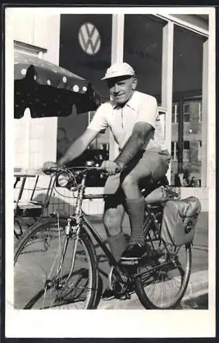 Foto-AK Nonstop-Fahrrad-Fahrer Fritz Sperk auf seinem Fahrrad