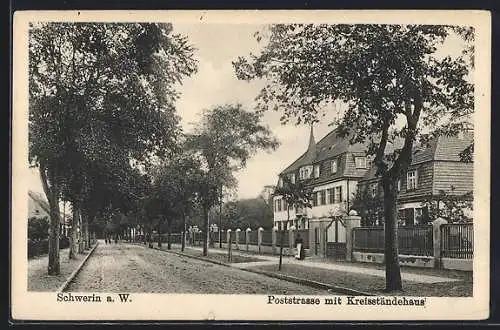 AK Schwerin a. W., Poststrasse mit Kreisständehaus