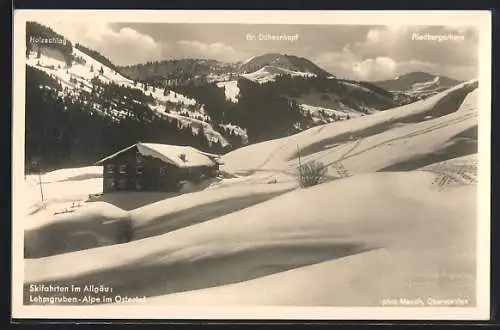 AK Lehmgruben-Alpe im Ostertal, Gasthaus im Schnee, Hozlschlag, Gr. Ochsenkopf und Riedbergerhorn