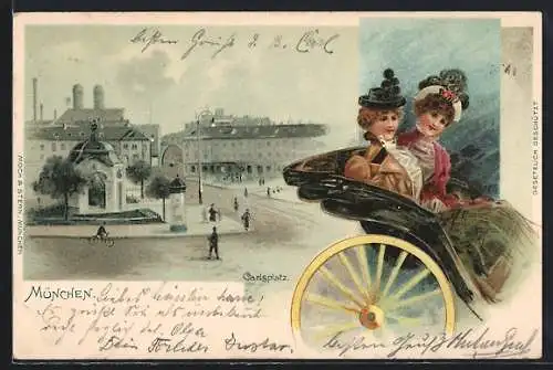 Lithographie München, Litfasssäule am Carlsplatz