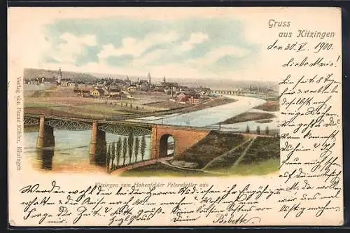 AK Kitzingen, Gesamtansicht mit Brücke vom Hohenfelder Felsenkeller aus