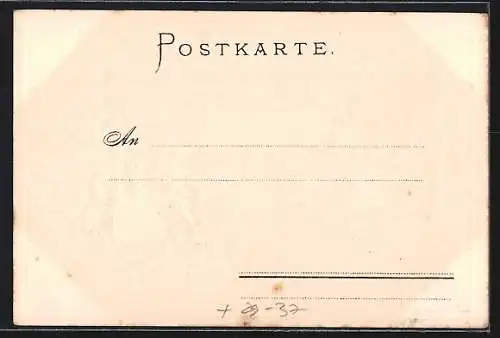 Passepartout-Lithographie Stuttgart, Schlossplatz mit neuem Schloss, Wappen, goldener Hirsch und Löwe