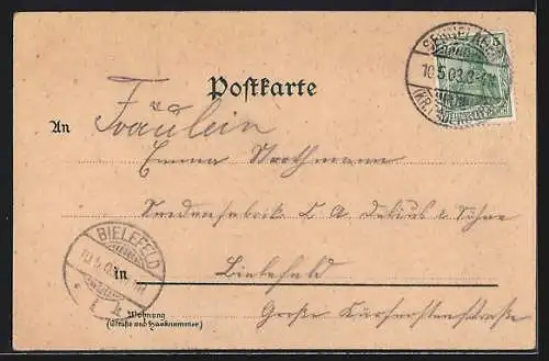 Lithographie Sennelager, Post- und Arresthaus, Offiziers-Casino, Walder-Turm, Totalansicht