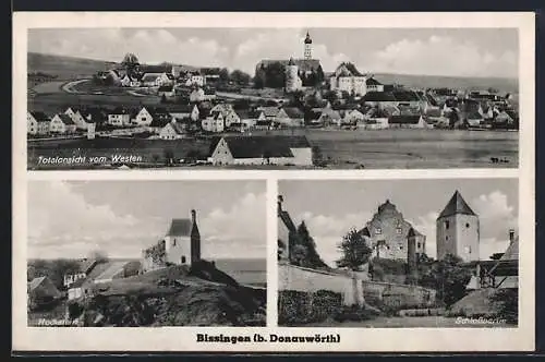 AK Bissingen / Donauwörth, Totalansicht vom Westen, Hochstein und Schlosspartie