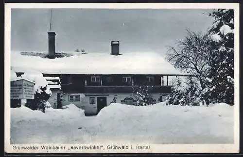 AK Grünwald i. Isartal, Gasthof Weinbauer Bayernwinkel im Winter