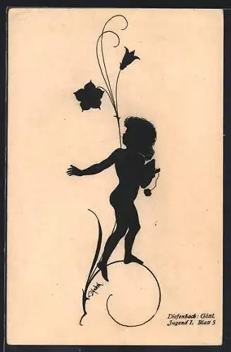 Künstler-AK Diefenbach: Mädchen unter zwei Blüten, Göttliche Jugend I, Blatt 5