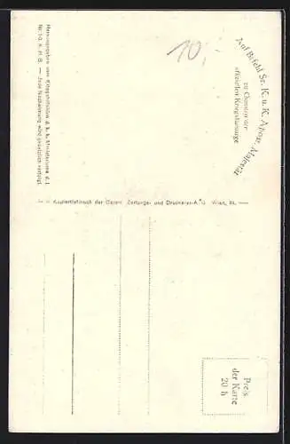 AK Kaiser Franz Josef I. von Österreich präsentiert seine Orden, Spruch