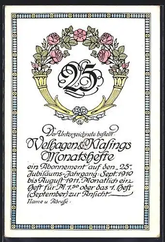 AK Der Unterzeichnete bestellt Welhagen & Klasings Monatshefte