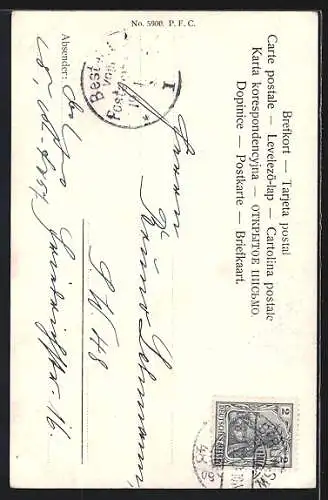 Künstler-AK Oskar Herrfurth: Trompeter küsst eine junge Frau