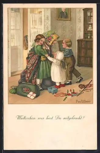 Künstler-AK Pauli Ebner: Kinder beschenken ihre Mutter zum Muttertag