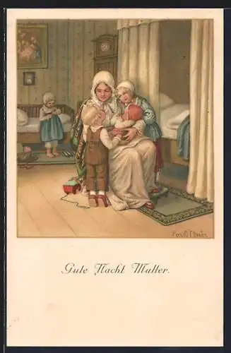Künstler-AK Pauli Ebner: Mutter mit ihren Kindern im Kinderzimmer