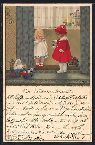 Künstler-AK Pauli Ebner: Mädchen überreicht einem Kleinkind ein Geschenk