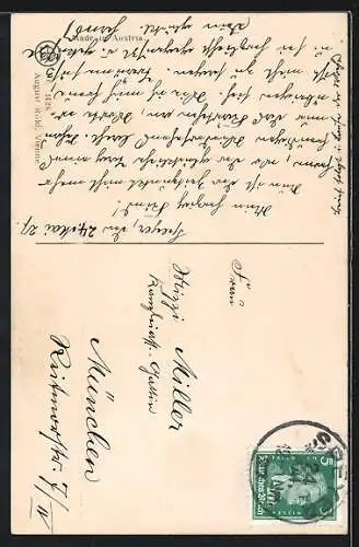 Künstler-AK Pauli Ebner: Knabe küsst das Mädchen, glückliche Heimkehr, Küken und Katze in der Küche