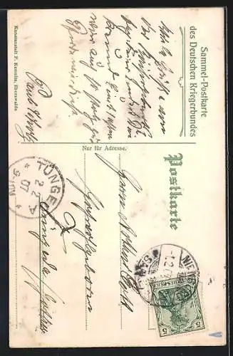 Künstler-AK Richard Knoetel: Kürassierpatrouille, Soldat in Uniform mit Fahne zu Pferde