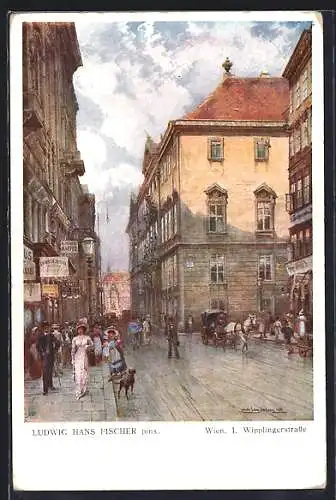 Künstler-AK Ludwig Hans Fischer: Wien, Belebte Partie in der Wipplingerstrasse