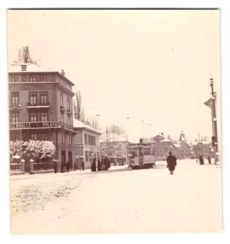 14 Fotografien Ansicht Luzern, Strassenbahn an Bierhalle Pilatus, Prozessions Umzug, Strassenpartie, Mosterei am Mostmarkt