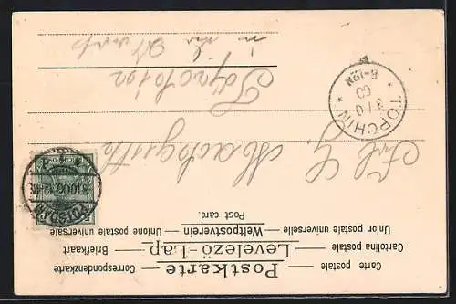 Lithographie Zwei Geishas mit Fächern beim Spaziergang