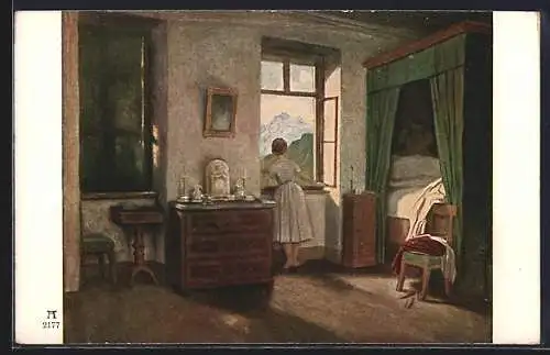 Künstler-AK Moritz von Schwind: Morgenstunde, Mädchen am Fenster